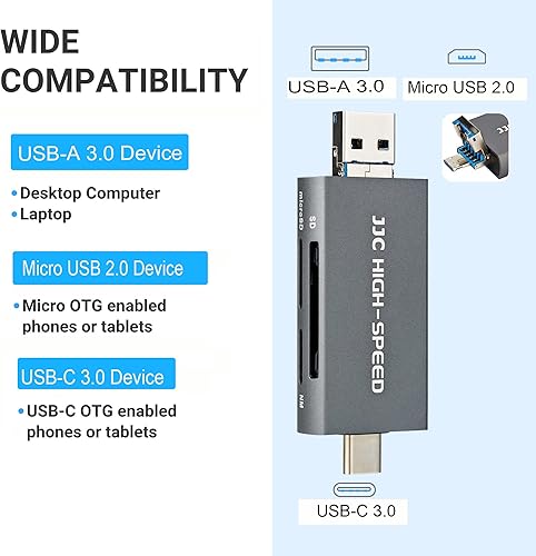 Miniatura 4 de JJC USB 3.0 Huawei NM Nano lector de tarjetas de memoria escritor, USB-C 3.0 NM a tarjeta SD MicroSDTF, velocidad de transferencia de datos de hasta