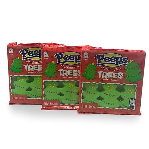 Peeps Marshmallow Trees - Paquete de 3 bandejas de 6 unidades (3 onzas), malvaviscos con temática de árbol de Navidad, postres navideños, aperitivos