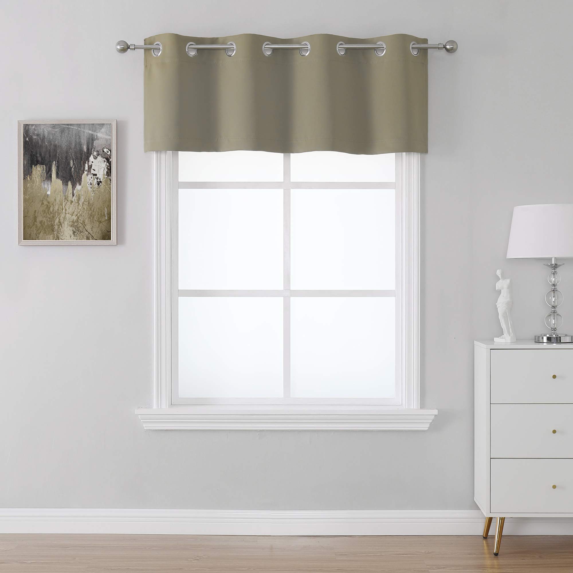 SeeGlee Tan Valance Curtain for Cafe Window - Taupe Blackout Thermal Insulated Window Treatment Grommet Curtain Valance(W 54 X L 18 Inch,1 Pcs)