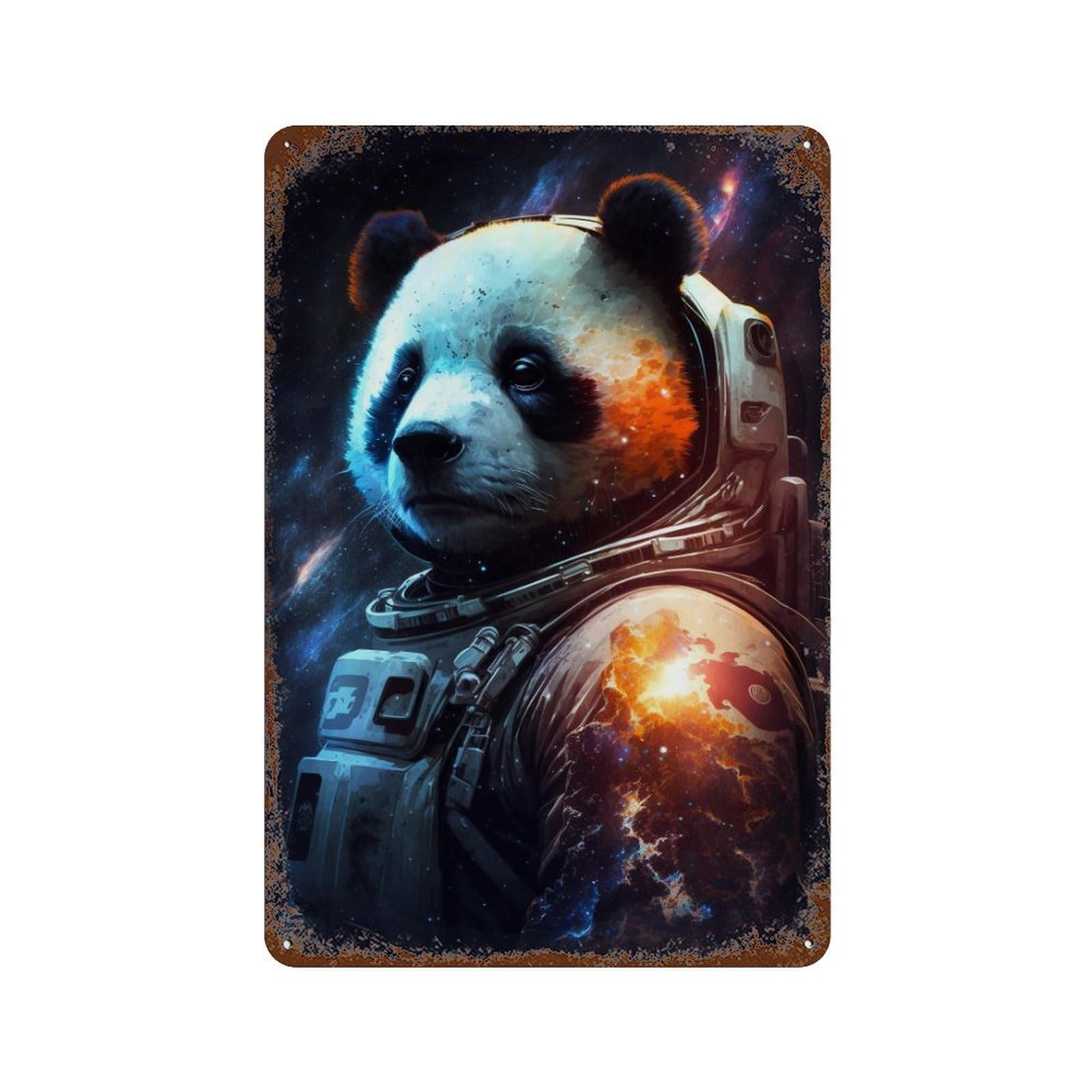 Panda Astronaut Space Suit-3 Rust Effect Tin Sign 11.8"x7.9", Farmhouse Wall Decor for Bistro, Counter And Cafe Decor