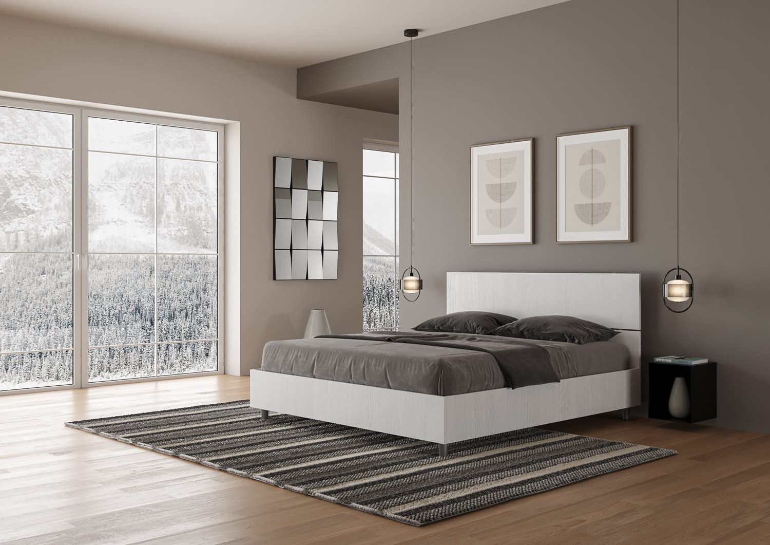 Letto matrimoniale senza rete 160x190 testata dritta bianco frassino