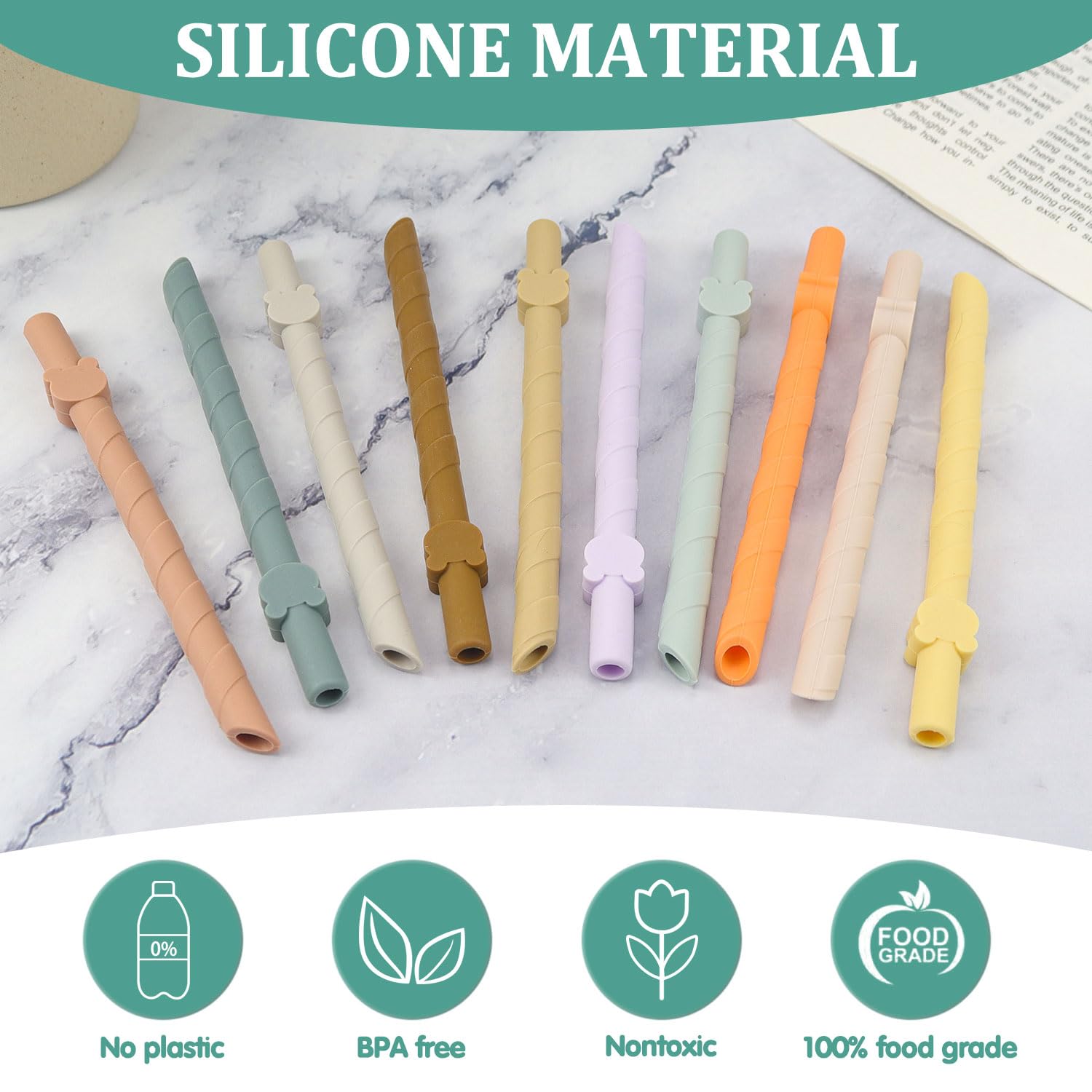 12 punte per cannuccia in silicone, riutilizzabili, diametro esterno 9 mm, punte in gomma, punta in silicone, per cannucce in acciaio inox, ideali per bambini e adulti, 6 colori
