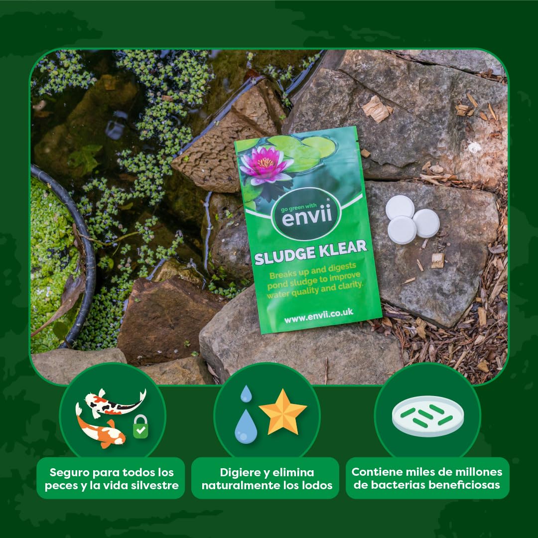 Envii Sludge Klear – Elimina el Lodo y los Malos olores del Estanque Incluso a 4ºC - - Trata 60.000 litros