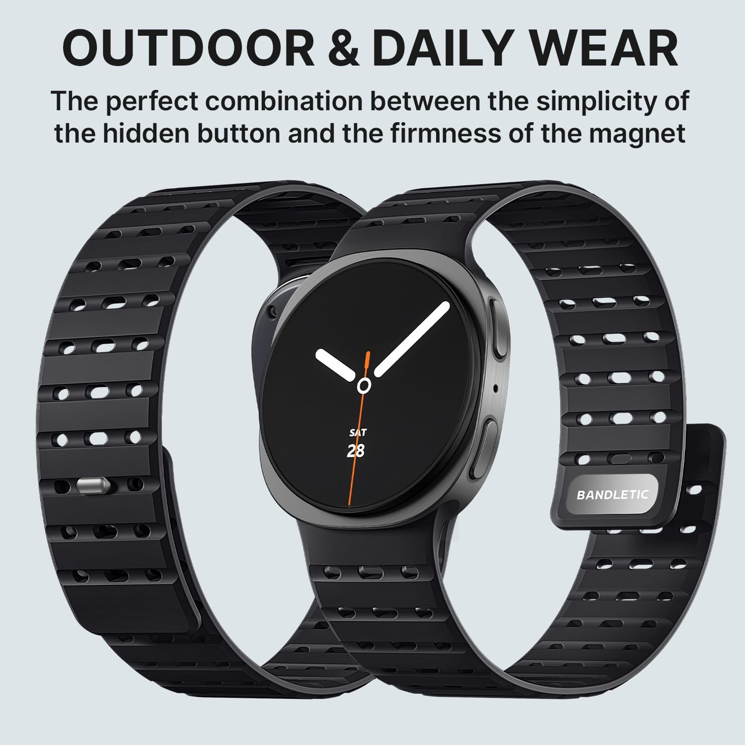 Bandletic Magnetic Silicone Band Compatible with Samsung Galaxy Watch 8 40mm 44mm / Watch 8 Classic 46mm 2025, No Gap Soft Breathable Replacement Strap for Men Women, Black - Image 4