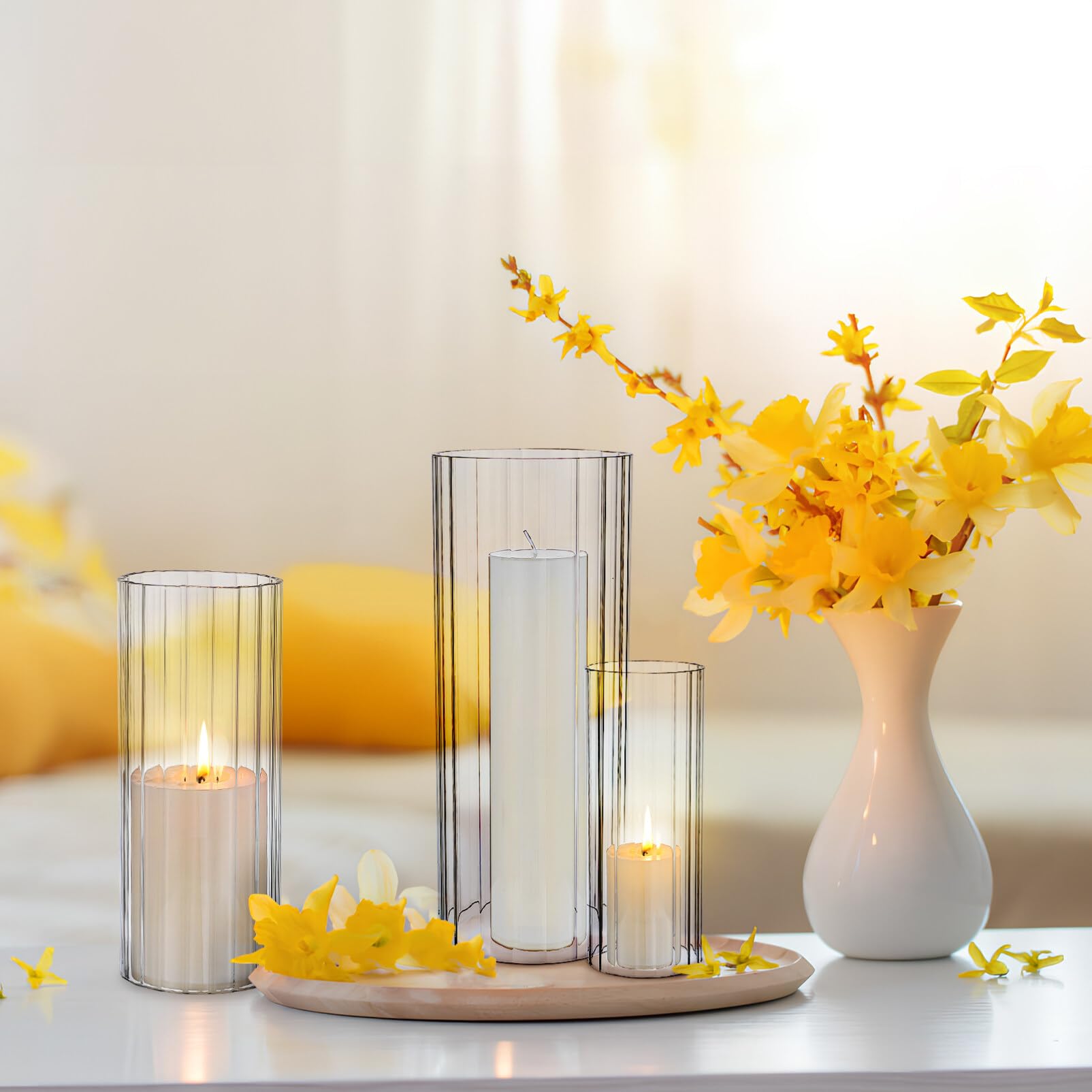 DEARMAMY 6pcs Hurricane Candle Holder Sleeves Open Ended Clear Glass Cylinder Candleholders Bottomless Candle Covers Hurricane Chimney Clear Chimney Shade Tube Cover