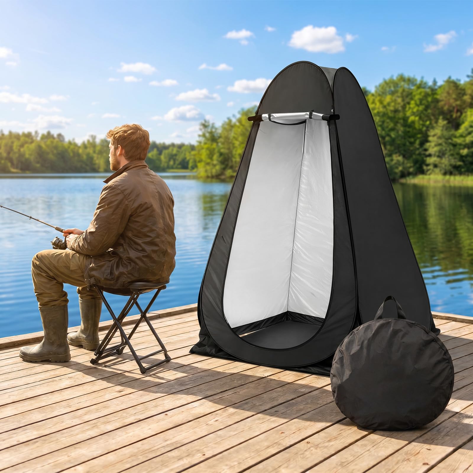 Pop Up Zelt, Duschzelt mit Tragetasche Fenster & Camping Zubehör, Mobile Umkleidezelt, Camping Toiletten Zelt, Sichtschutz Zelt für Outdoor, UV-Schutz wasserdicht für Camping Wandern Strand - Schwarz