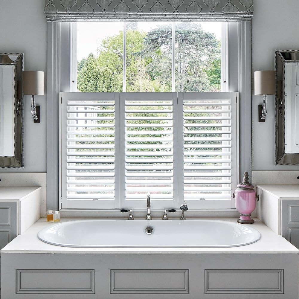 Cafe Plantation Shutters for Interior Window, Indoor Shutters for Windows Half, Privacy Blinds for Kitchen, Bath, Bedroom,Faux Wood, Custom Made