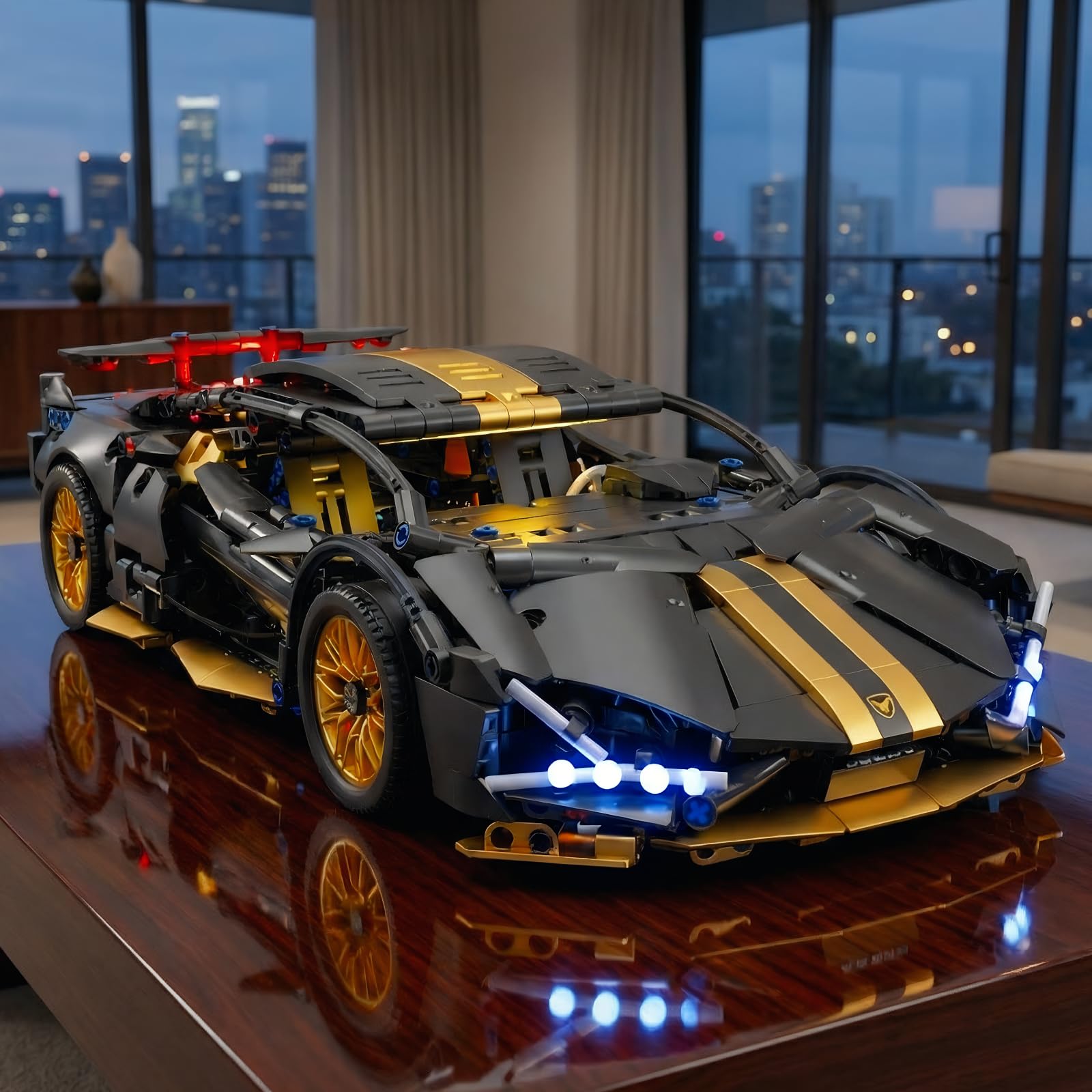 Macchina RC Supercar Nera 790 Mattoncini 1:14 – Porte Apribili LED 2.4GHz App | Kit Costruzione Auto Telecomandata Regalo 10-12 Anni STEM | Kit Completo