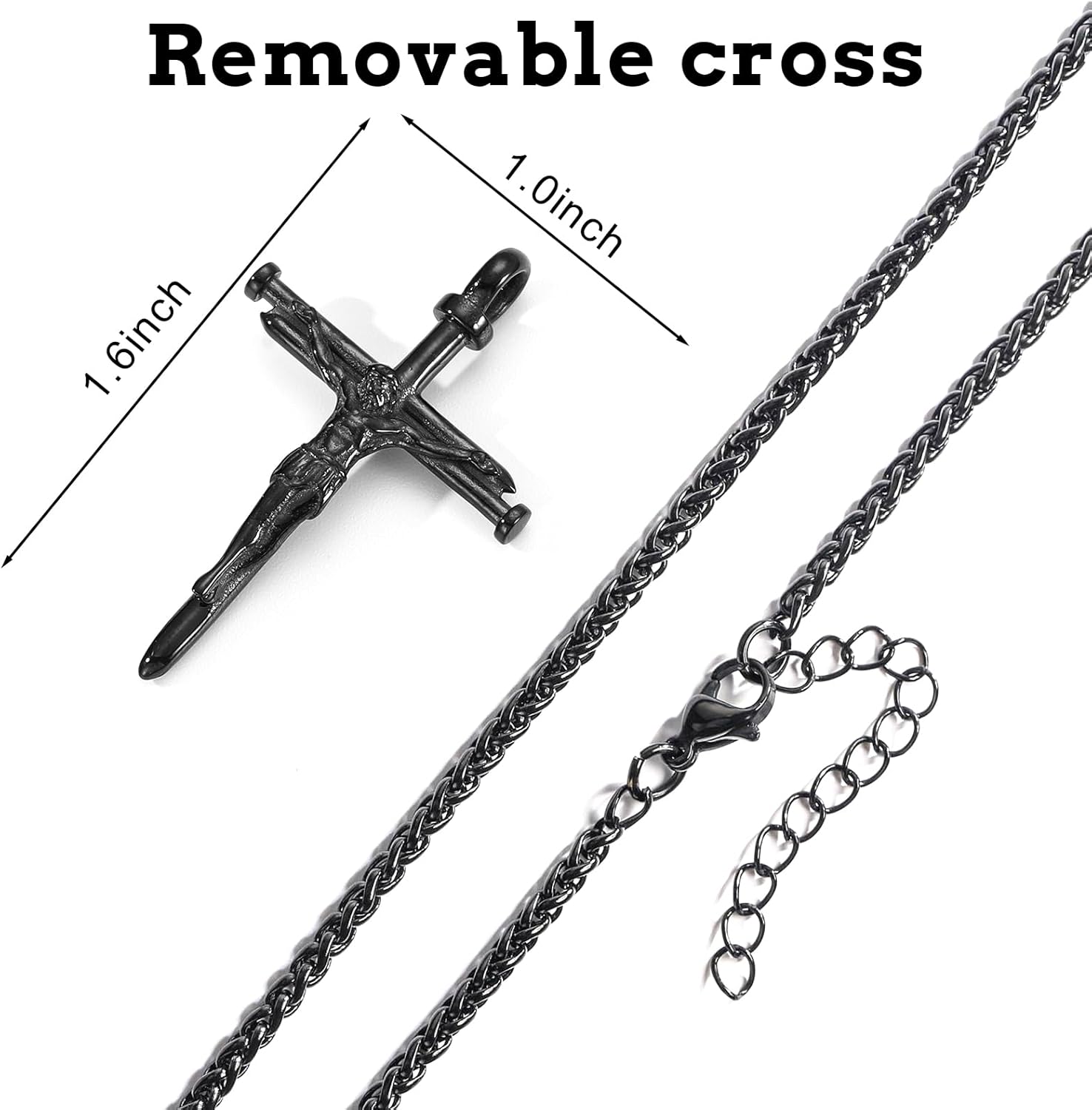 Cross Necklace for Men, Stainless Steel Jesus Crucifix Nail Pendant 18+2" Black Gold Silver Necklace Christian Baptism Confirmation Religious Gifts for Men - Image 5