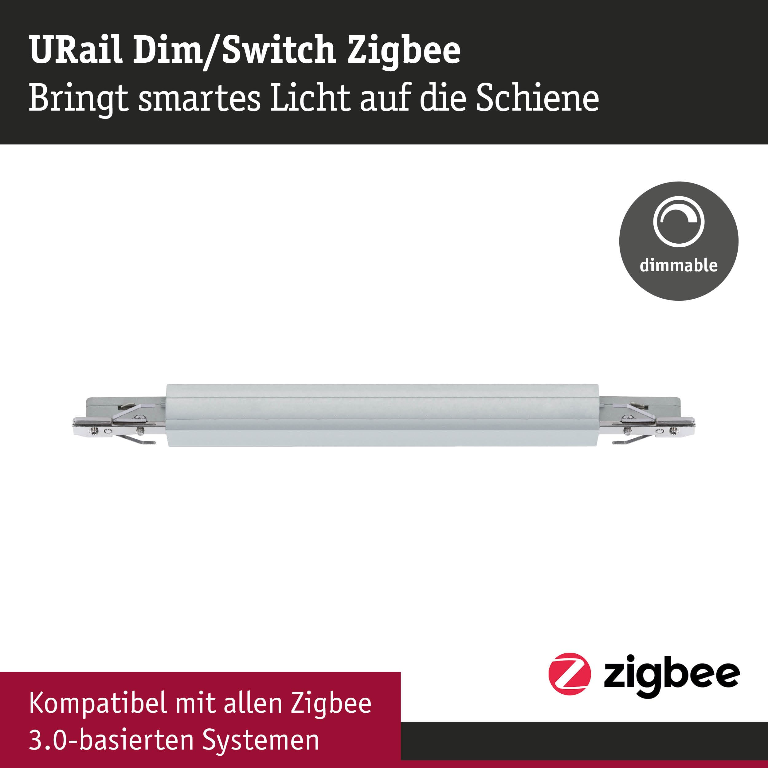 Paulmann 95673 URail Schienenadapter Zigbee 3.0 Dimm/Switch 240x21 mm max. 50W Chrom matt