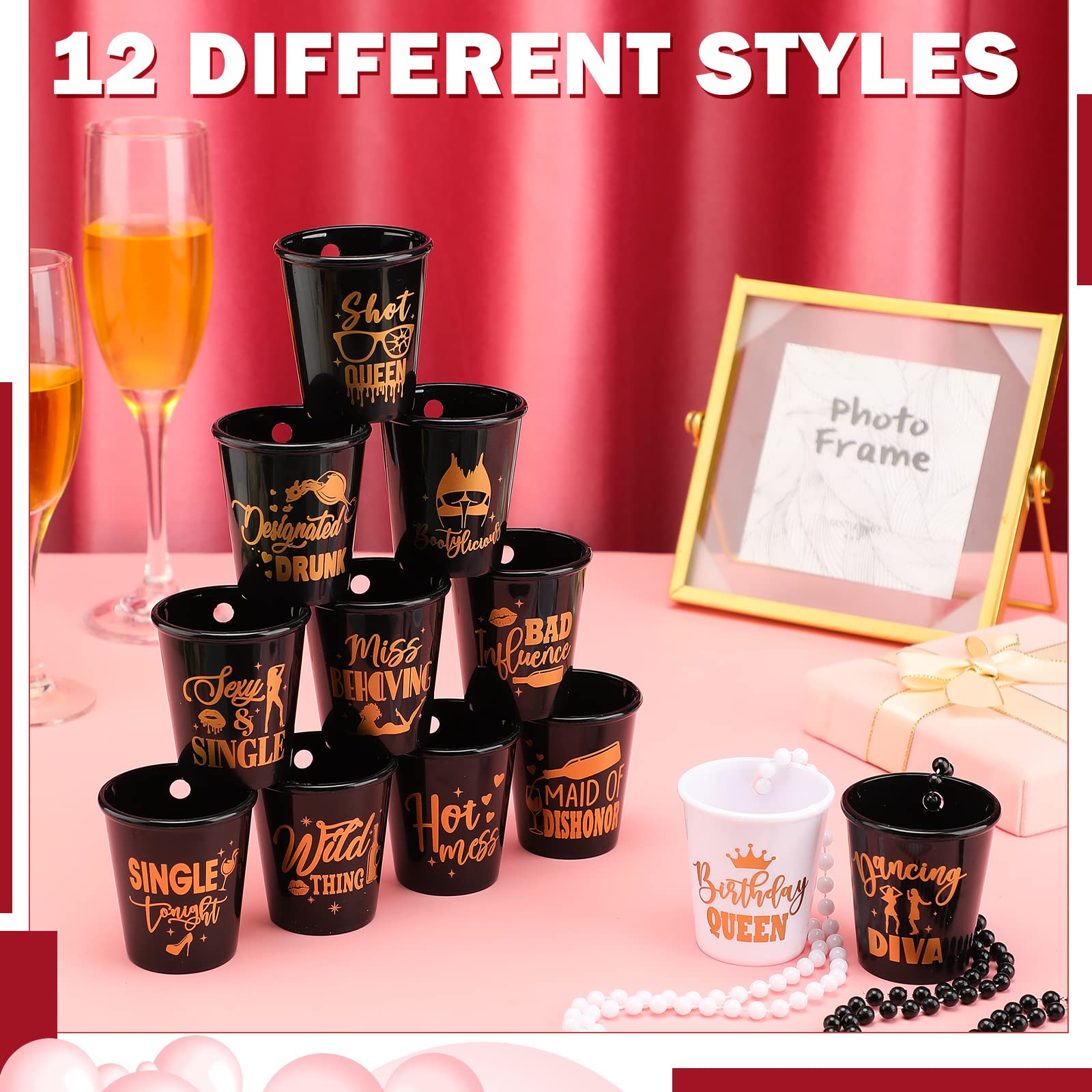 Janmercy 12 Pcs Birthday Shot Glass Necklace Bulk Funny Plastic