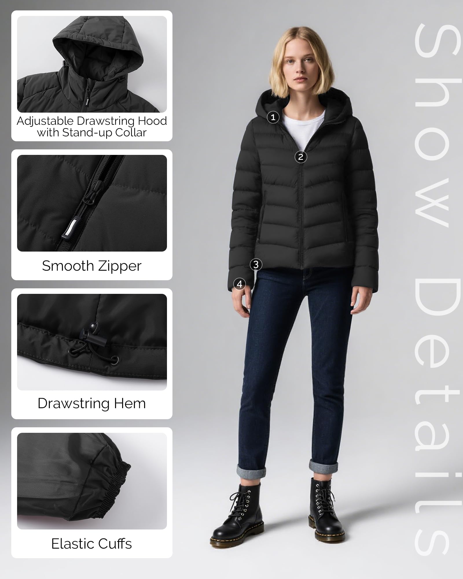 Outdoor Ventures Damen Steppjacke Warme Winterjacke mit Kapuze Wasserdichte Leichte Übergangsjacke Pufferjacke Damenjacke für Freizeit Wandern Reisen