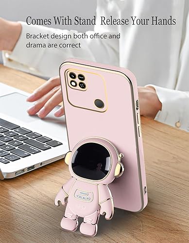 Miniatura 5 de Compatible con Redmi 10A Funda con soporte de dibujos animados de astronauta creativo chapado rosa, para Xiaomi Redmi 10A, funda de teléfono de
