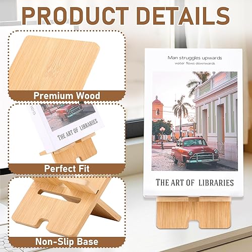 Miniatura 3 de Paquete de 6 soportes de bambú para exhibición, caballete natural para exhibición, soporte de exhibición de libros para la escuela de oficina en