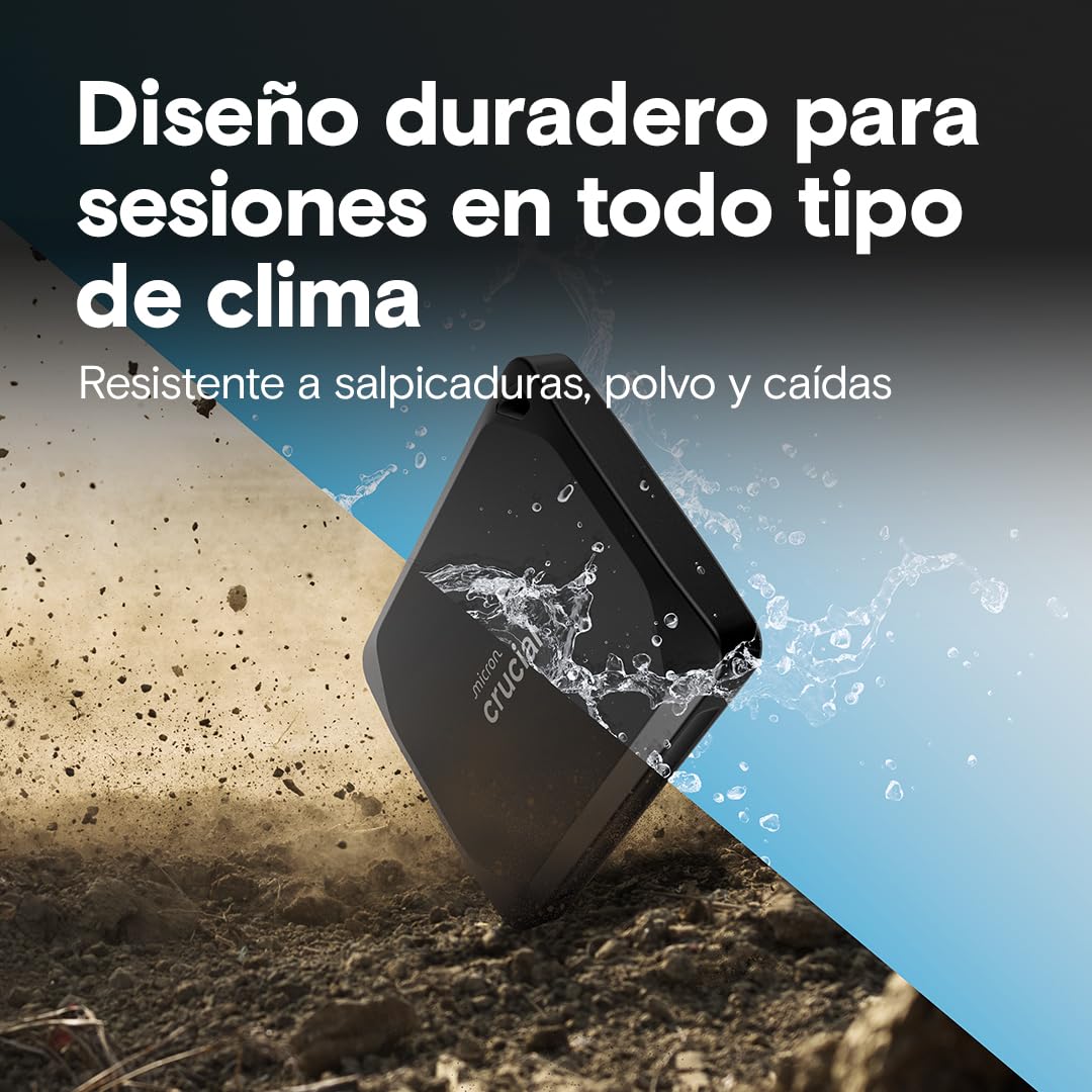Crucial X10 Pro SSD 1TB Portátil, Lectura de hasta 2100 MB/s y Escritura de 2000 MB/s, PC y Mac, Resistente al Agua y al Polvo (IP55), Disco Duro Sólido Externo, USB-C 3.2 - CT1000X10PROSSD902