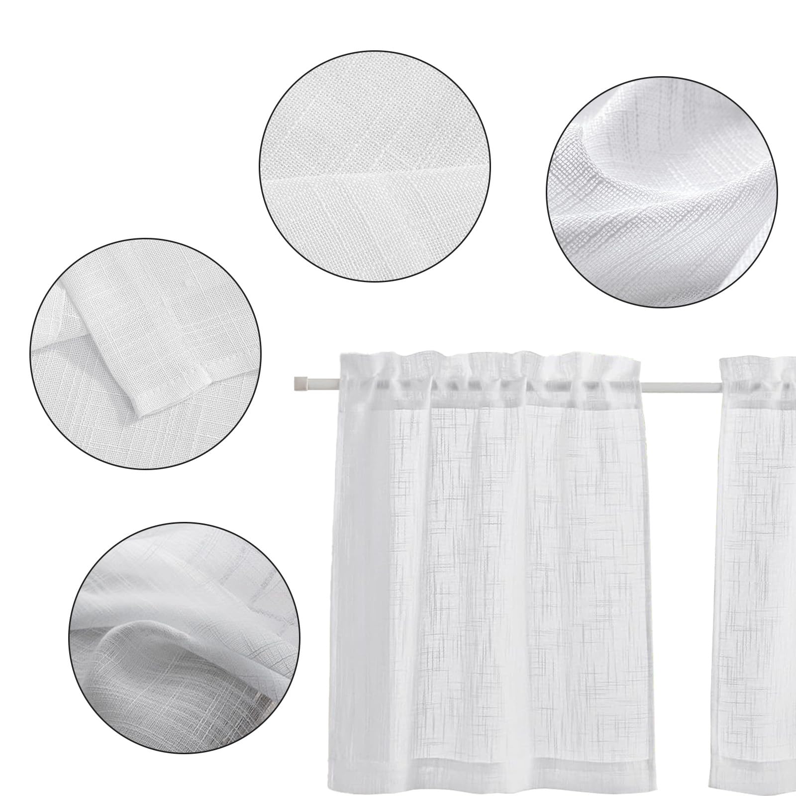 BTTO Rideaux Cuisine Texture de Lin Rideau Court à Passe Tringle, Lot de 2 Filtrage de la Lumière Brise-bise Court Petite Rideau pour Salon Fenêtre Placard Chambre, Blanc, L63 x H63cm BTTO Rideaux Cuisine Texture de Lin Rideau Court à Passe Tringle, Lot de 2 Filtrage de la Lumière Brise-bise Court Petite Rideau pour Salon Fenêtre Placard Chambre, Blanc, L63 x H63cm