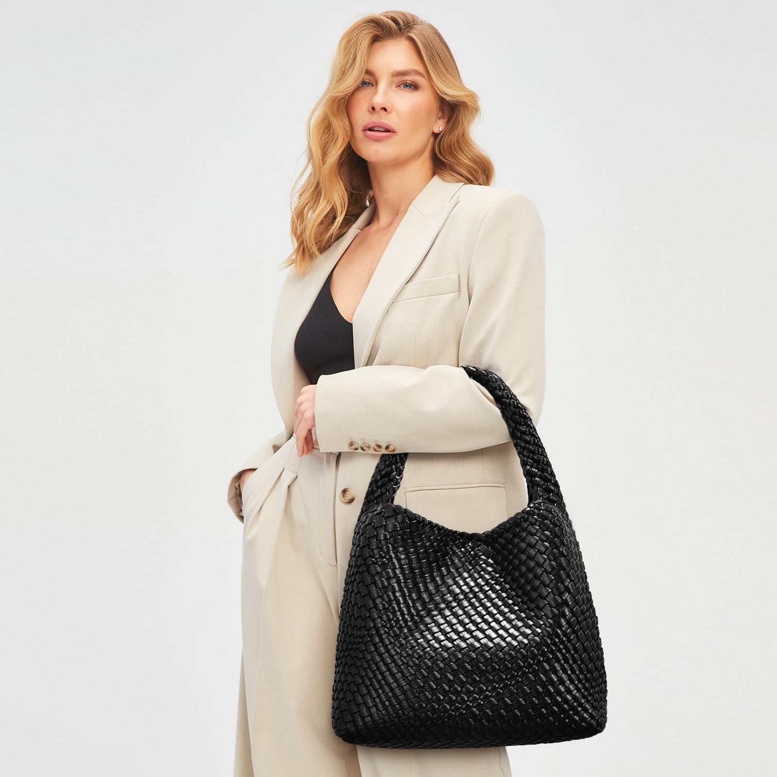 Oscaurt Borsa Tote da Donna in Pelle Intrecciata con Tracolla e Manico Superiore - Borsa per la Spesa con Sacchetto
