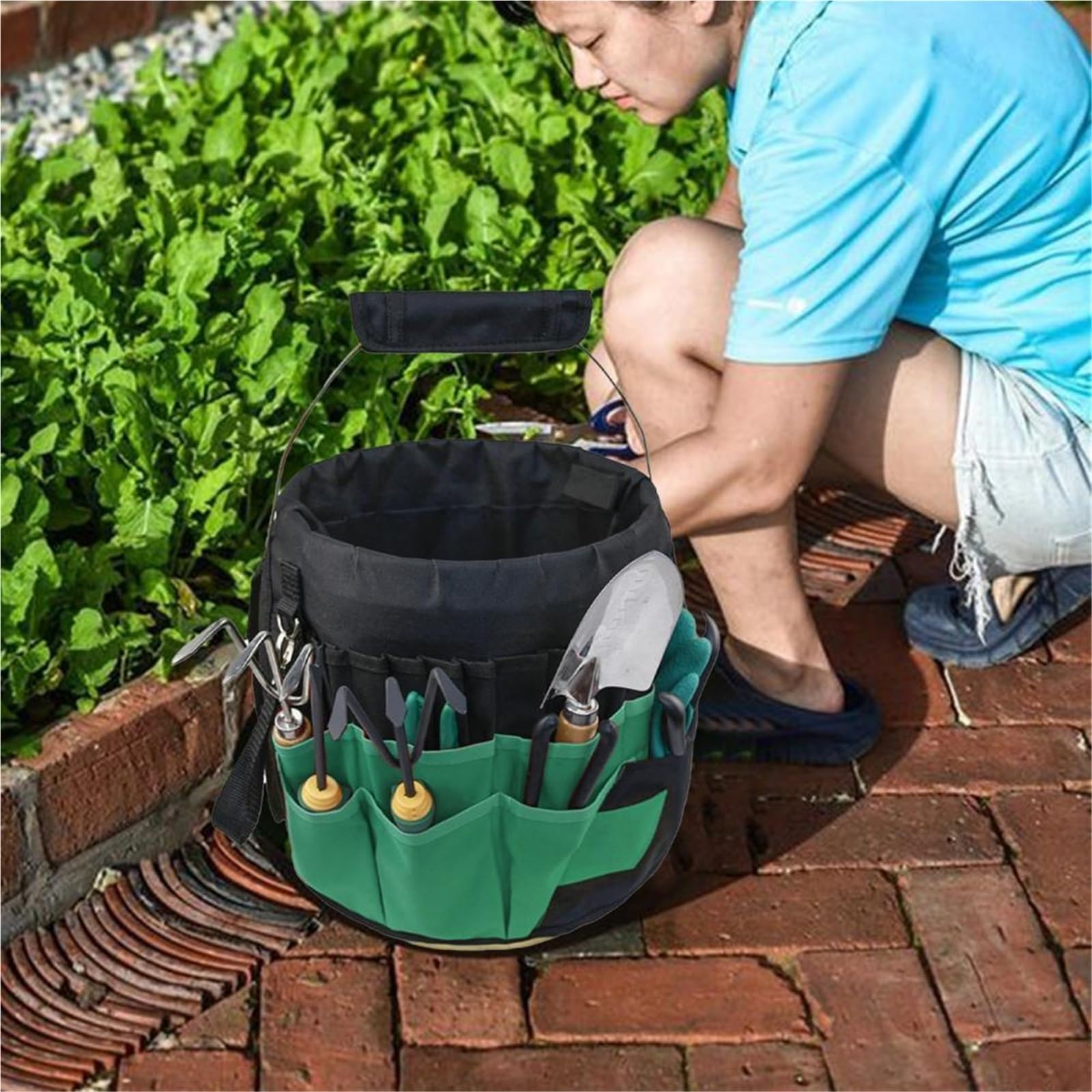 Organizador De Herramientas De Cubo Bolsa de jardinería reutilizable de gran capacidad, bolsa de herramientas de tela Oxford, 42 bolsillos for exteriores, bolsa organizadora de herramientas, suministr