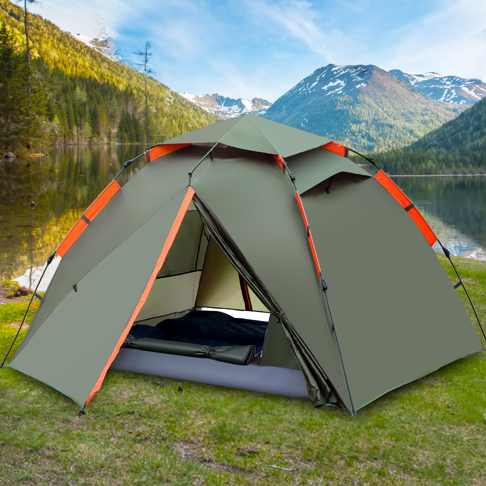 Pop Up Zelt, Camping Zelt Automatisches 2-4 Mann Personen Kuppelzelt 4 Jahreszeiten Wasserdicht Winddicht Campingzelt Quick Up Wurfzelt mit Abnehmbarer Zelte für Familien Camping