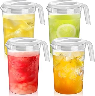 1 Gallon Plastic Pitcher with Lid Iced Tea Pitchers Drink Container with Twist Cover Tea Jug for Fridge for Water Juice and Fridge Storage, Dishwasher and Freezer Safe (White,4 Pcs)