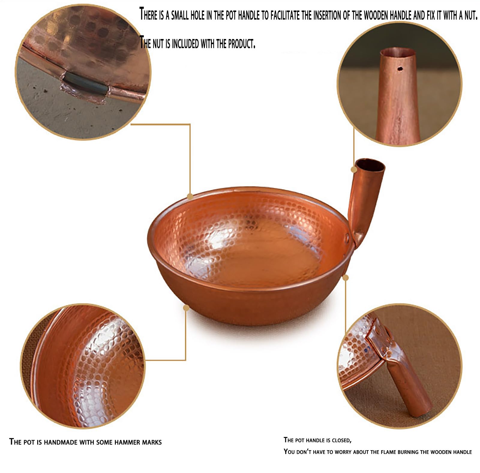 Cacerola de cobre de fondo plano, olla multifuncional para cocinar en estufas, sopas, calentar mantequilla y hacer caldo