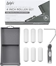 Luigi's Ensemble de petits rouleaux de peinture en mousse | Mini rouleau de peinture en mousse de 4 pouces | Rouleaux en éponge pour peinture | 6 housses de mini rouleaux avec manche en acier et bac