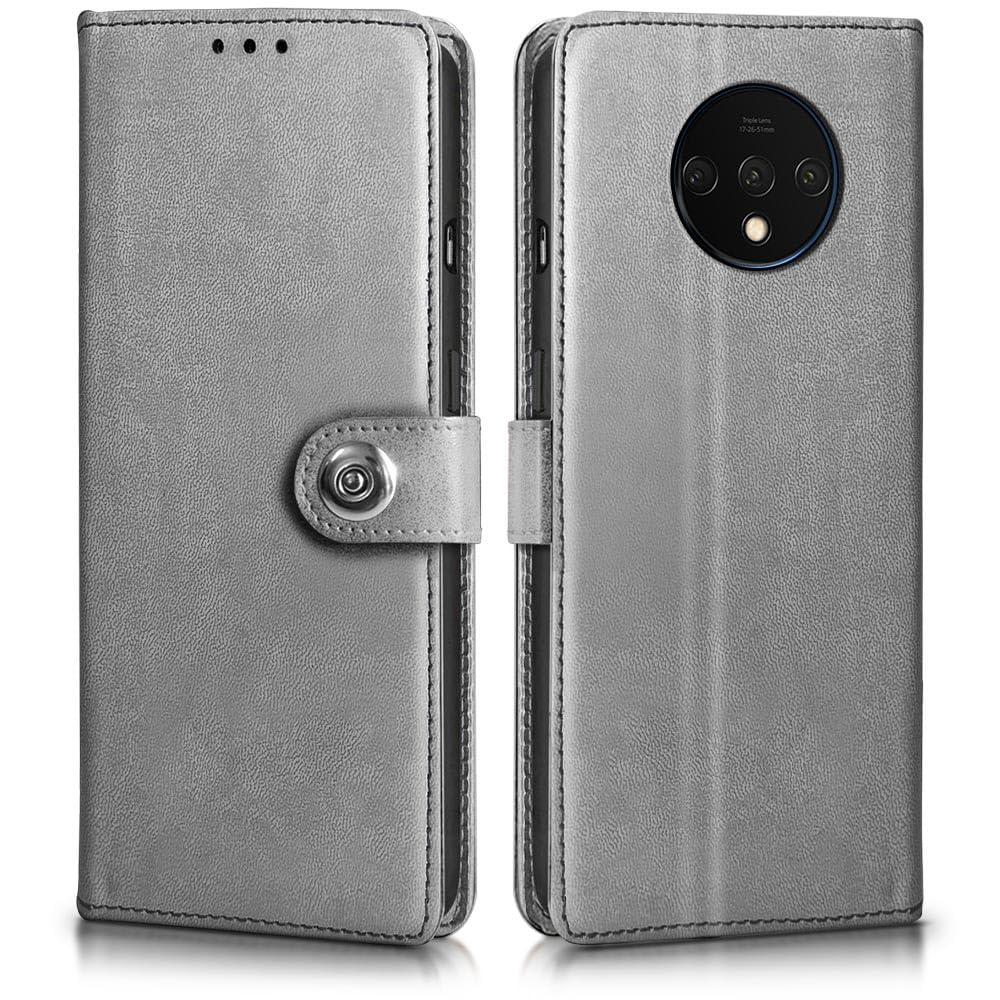 WOW IMAGINE Shock Proof Flip Cover Back Case for OnePlus 7T (Magnetic Button Flip Case | Wallet Pockets & Stand | Leather Finish | Stone Grey) (B0D73YM1W5) Amazon Price History, Amazon Price Tracker