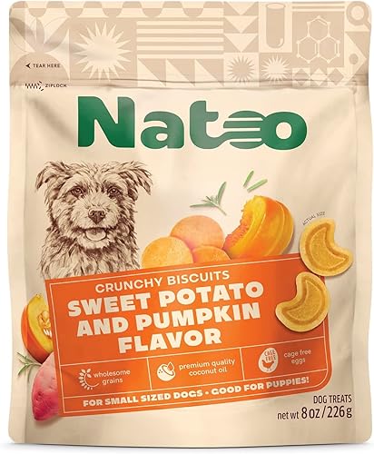 NATOO Galletas para perros pequeños y cachorros, golosinas crujientes para perros, batata y calabaza, galletas naturales saludables para perros,