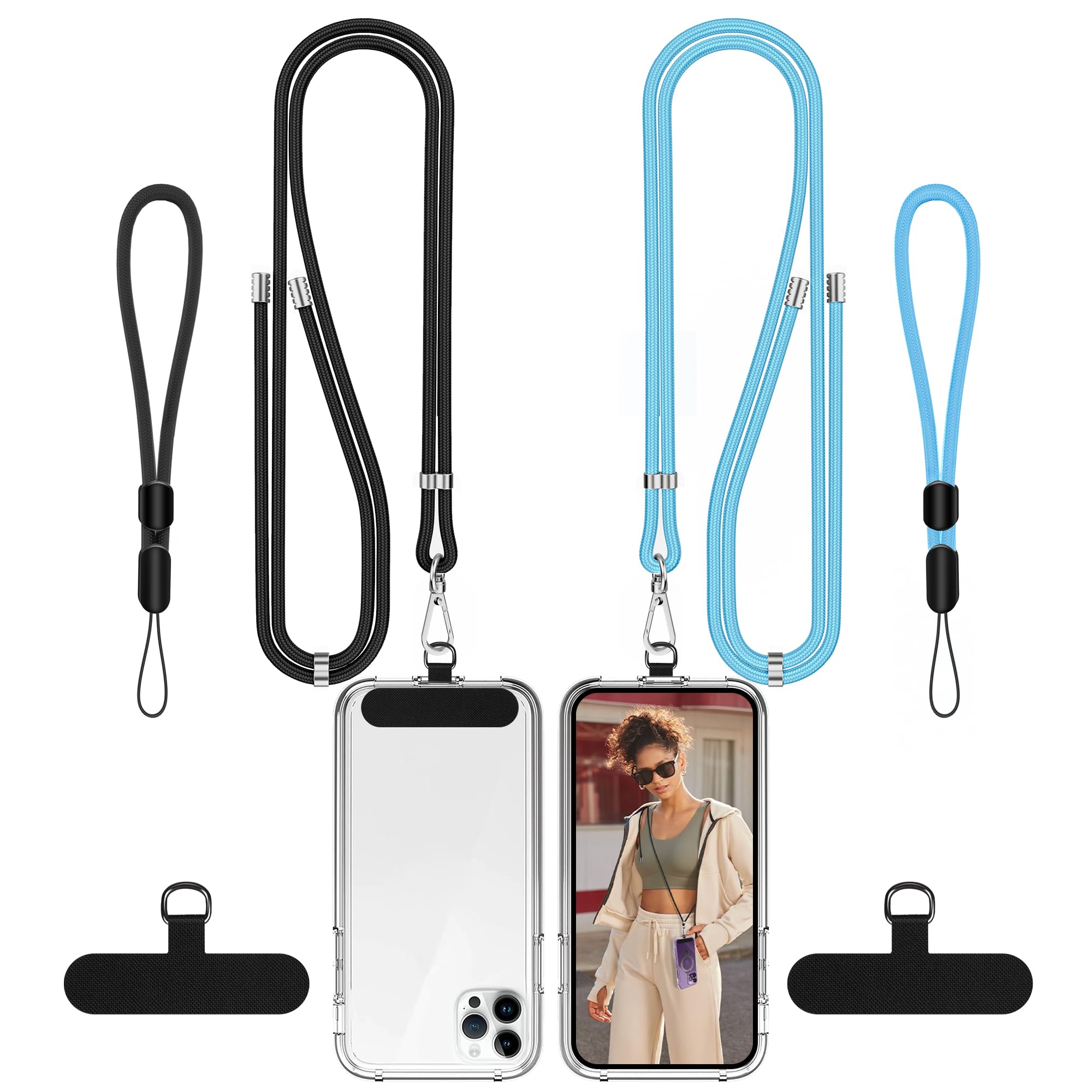 COCASES Phone Lanyard Crossbody 2 Pack Adjustable Anti-Theft Phone Strap Crossbody and 2 Pack Wrist Strap for Neck Strap iphone Lanyard Compatible with Most Mobile Phone-2 Patches — view 8