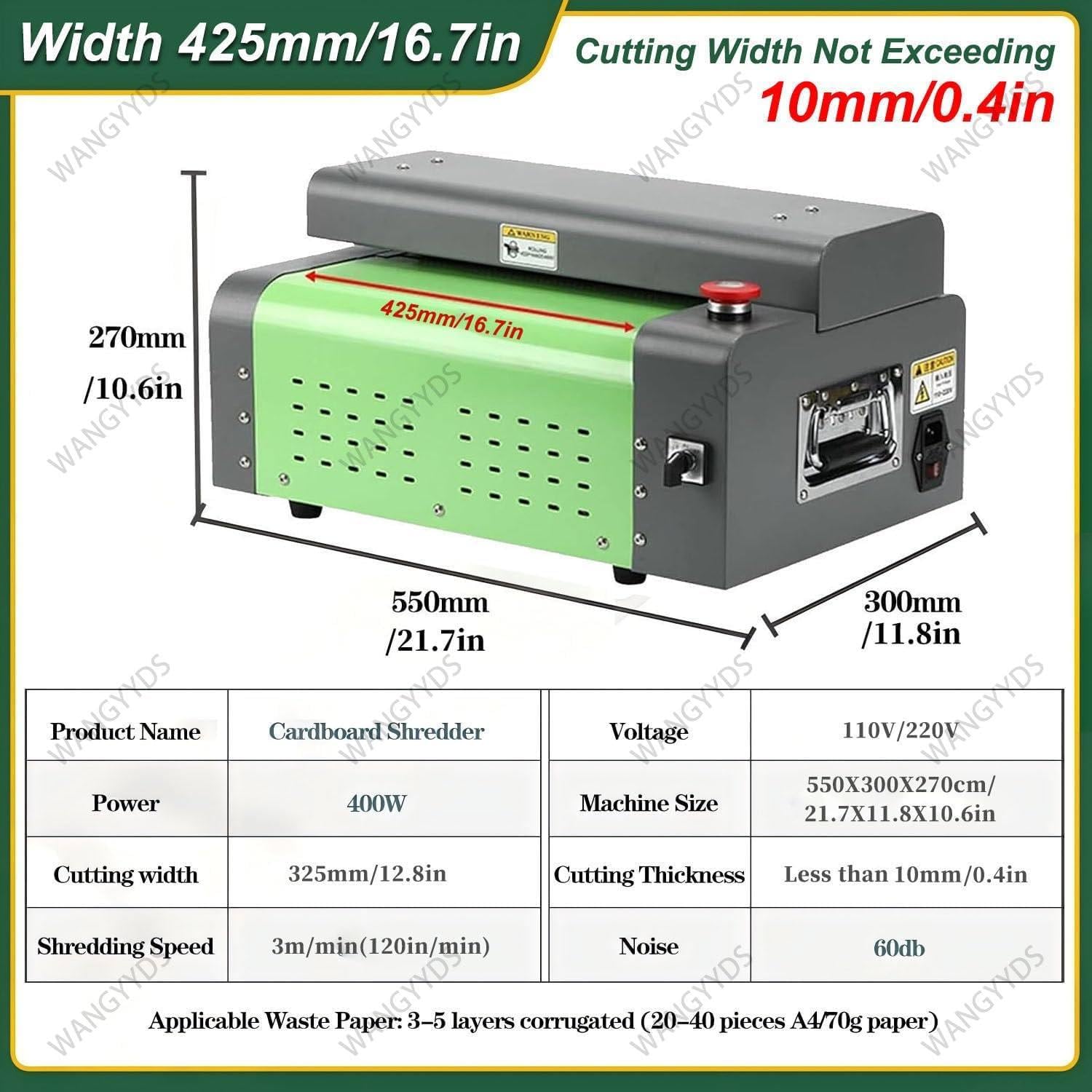 Trituradora de cartón para papel usado, velocidad de trituración de 3 m/min, ideal para embalaje exprés, ancho 325 mm