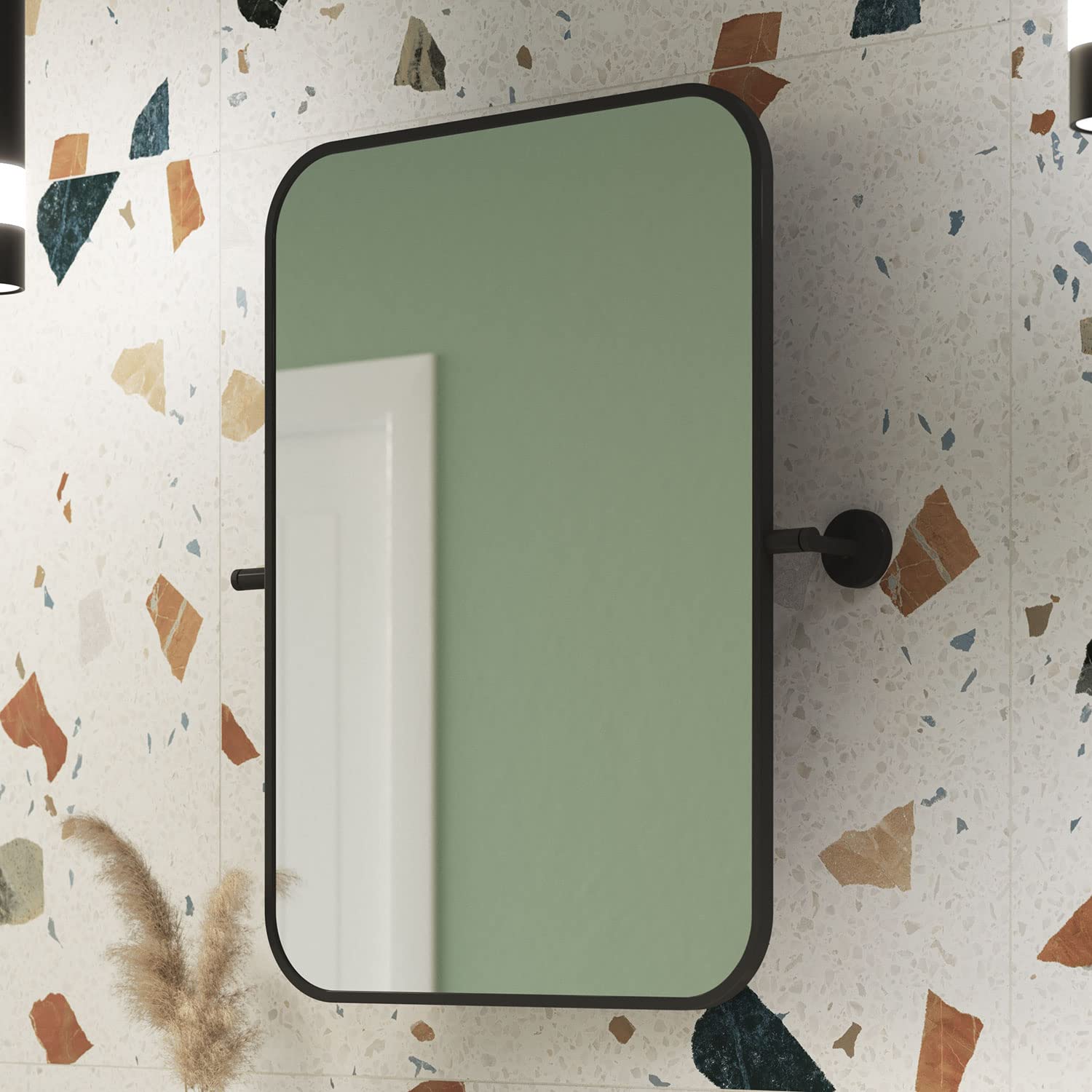 Pebble Grey Matt Black Bathroom Mirror 500x700mm - Axel Bathroom Mirrors Wall Mounted, Tilting Wall Mirrors for Bedrooms, Rectangular Aluminum Framed Hallway Mirror for Dining, Living Room & Bedroom