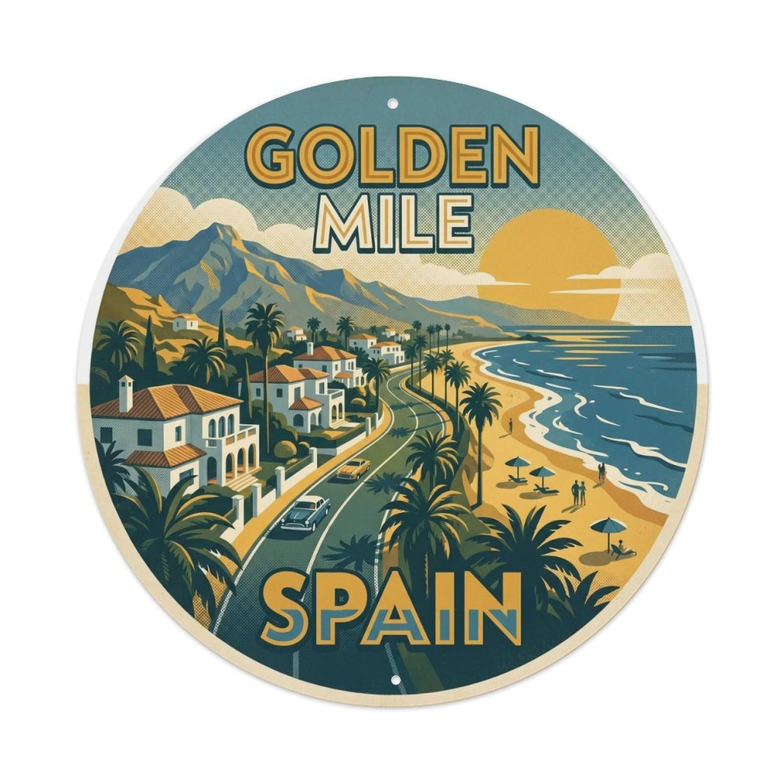 Marbella Golden Mile Spain Landmark Travel Metal Tin Sign