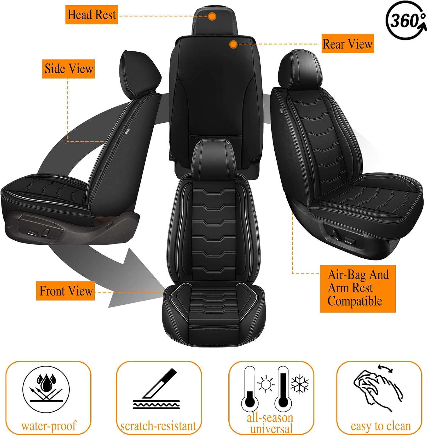 DISUTOGO Car Seat Covers Fit for Toyota Camry 2002-2025 2026 Full Set Seat Cover Waterproof Faux Leather,Airbag Compatible Automotive Cushion Protector(5 Seats, Black Line)