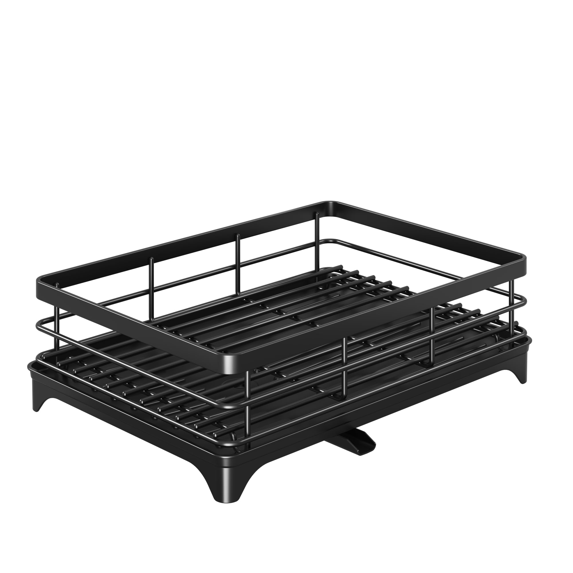 Égouttoir à vaisselle à 2 niveaux, égouttoir à vaisselle avec planche d'égouttement, support d'évier de cuisine en acier inoxydable avec ustensiles et planche à découper, noir