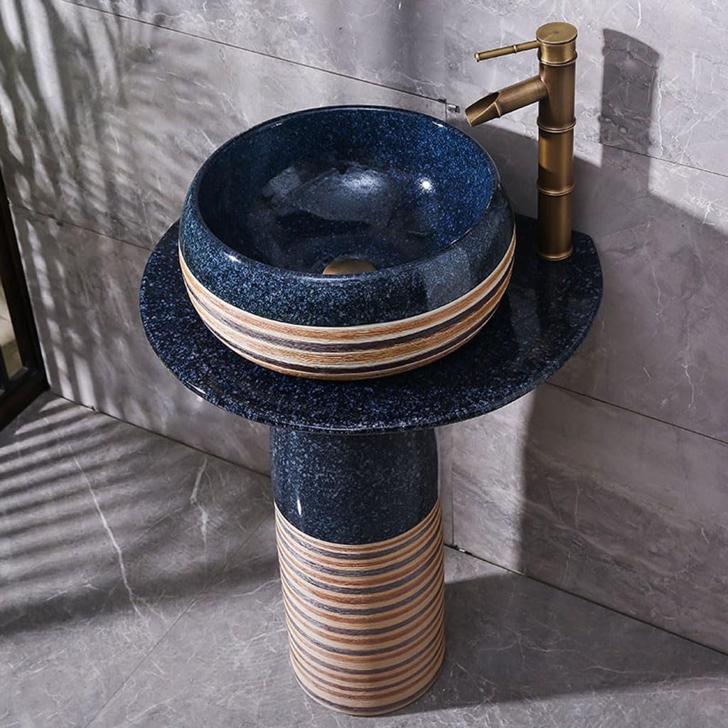 Pedestal Sinks Outdoor Wash Basin Column Courtyard Villa Garden Integrated Floor-Standing Vertical Bathroom Sink (A)