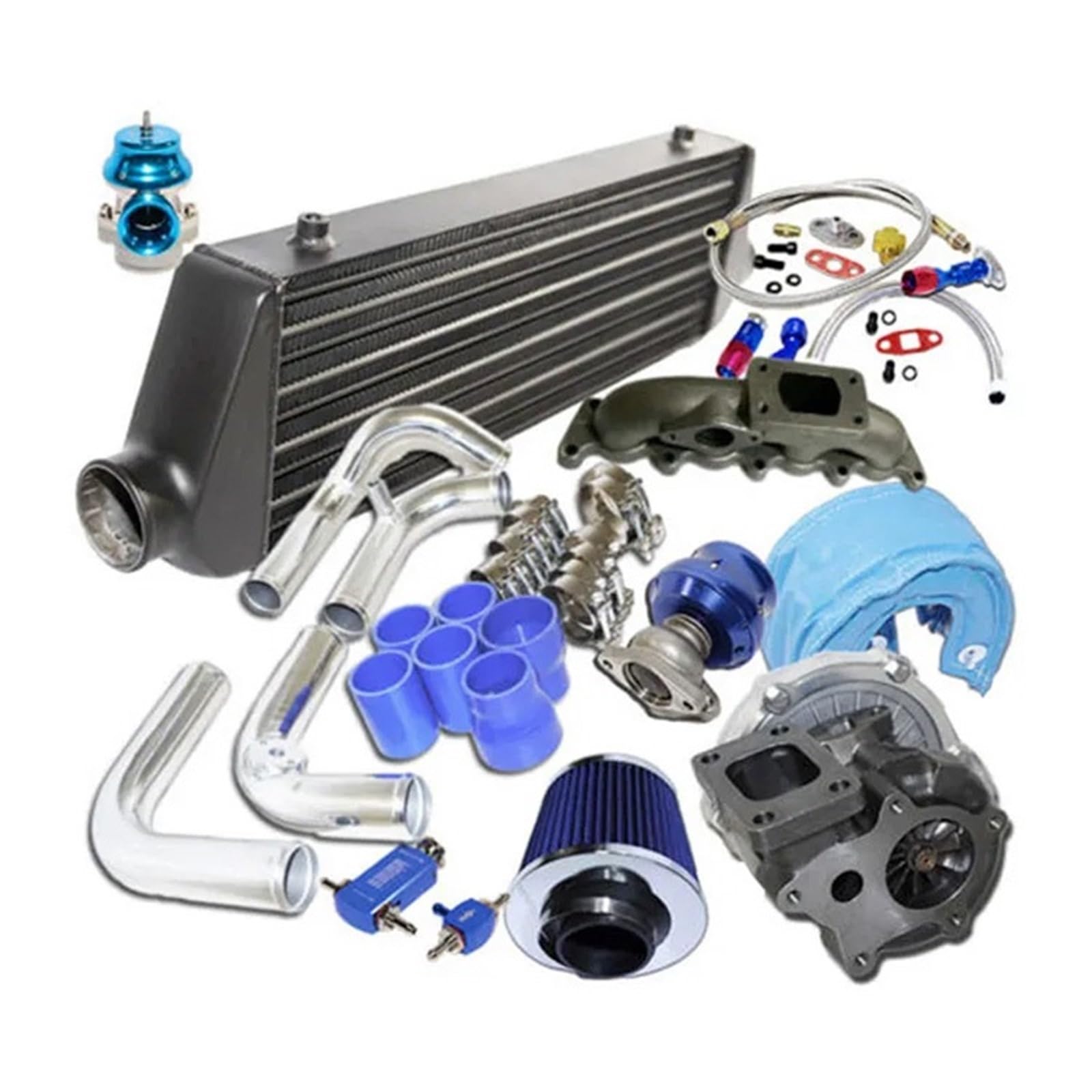Tlvbfpg One Color Cooled Intercooler Turbo Intercooler Kit Fit For A4 B6 1.8T 02 03 04 05 Complete Turbocharger Kit T3/T4 Turbo Black Intercooler