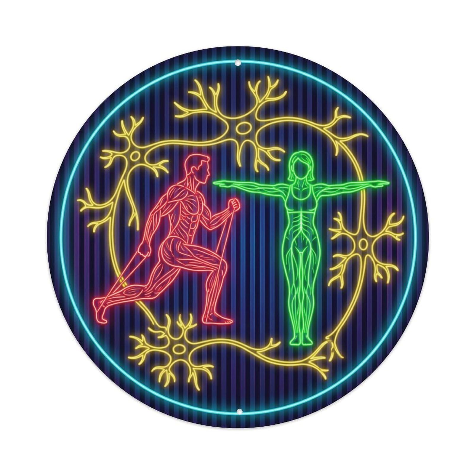 Vintage Faux Neon Gym Retro Bodybuilding Neuromuscular Metal Tin Sign