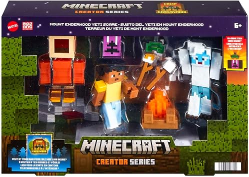 Mattel Minecraft Game, Creator Series Action Figures and Accessories, Camp Enderwood Steve and Mob Figures, Collectible Gift for Kids, HLP58