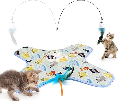 Miniatura 9 de DFQ Juguete interactivo para gatos de interior, varita de plumas móvil recargable activada por tacto con movimiento oculto, juguete de juego para