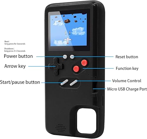 Miniatura 6 de Funda con Gameboy para iPhone, funda protectora retro autoalimentada con 36 juegos pequeños, pantalla a todo color, funda con videojuegos para