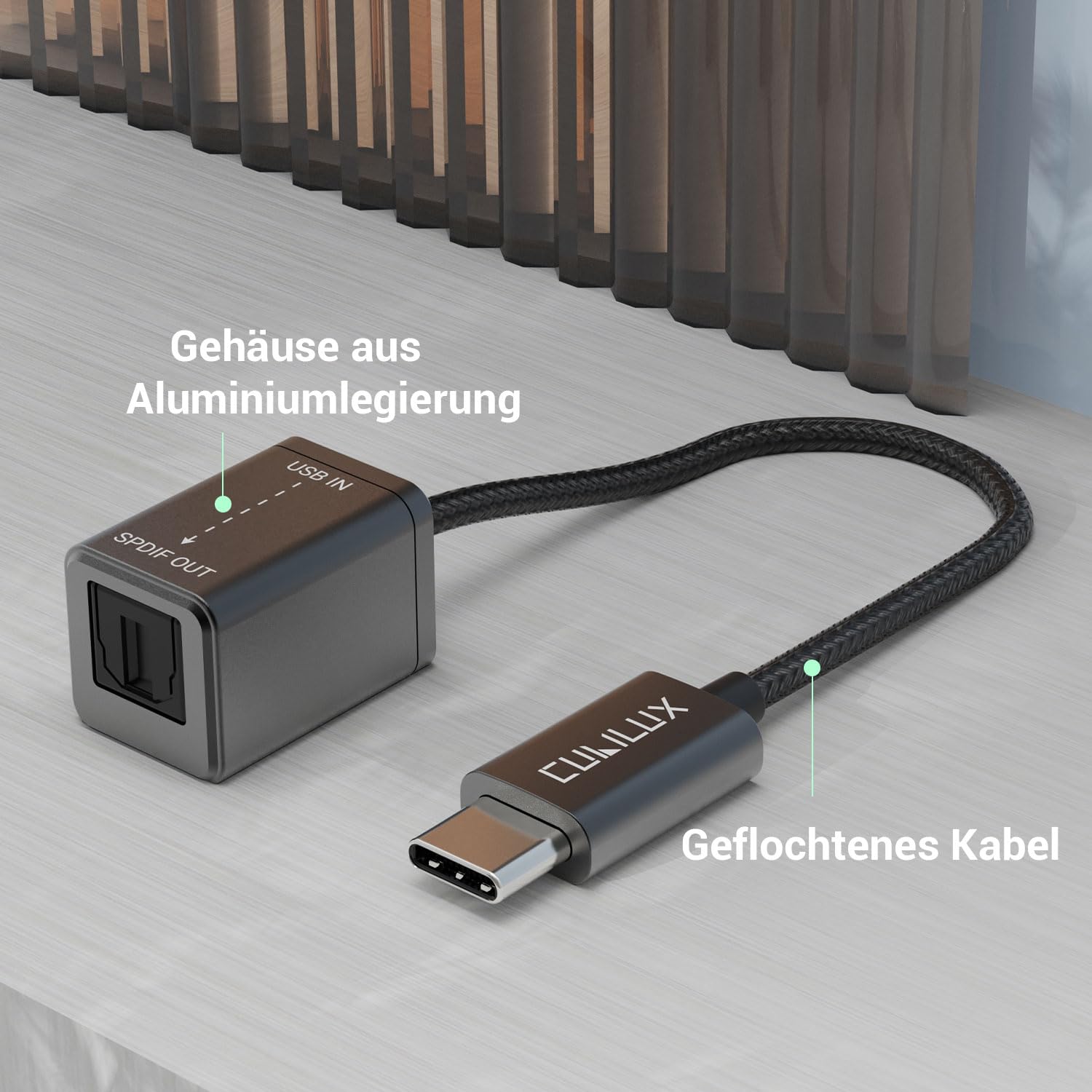 Cubilux USB C auf SPDIF Optical Adapter, TOSLINK Audio Ausgang, 192 kHz / 24 Bit DAC, nur Ausgang, für MacBook und PC