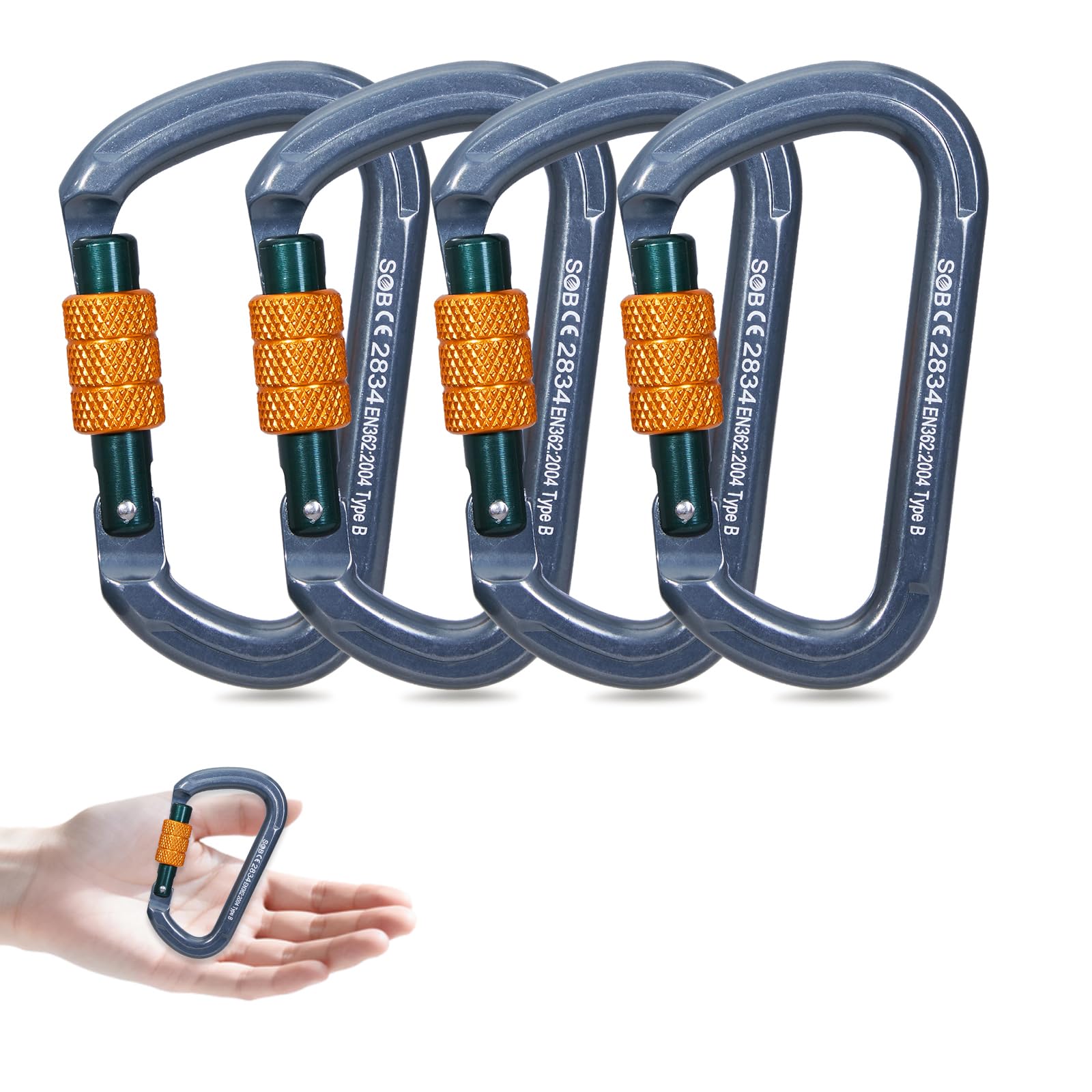 SOB Carabiner Clip, 28KN-6295lb Heavy Duty Wiregate Carabiners, D Ring Shape, Key Chain Clip Hook,Keychain Clip for Camping, Hiking,Backpacking,Dog Leash etc (4pcs-6295lb)