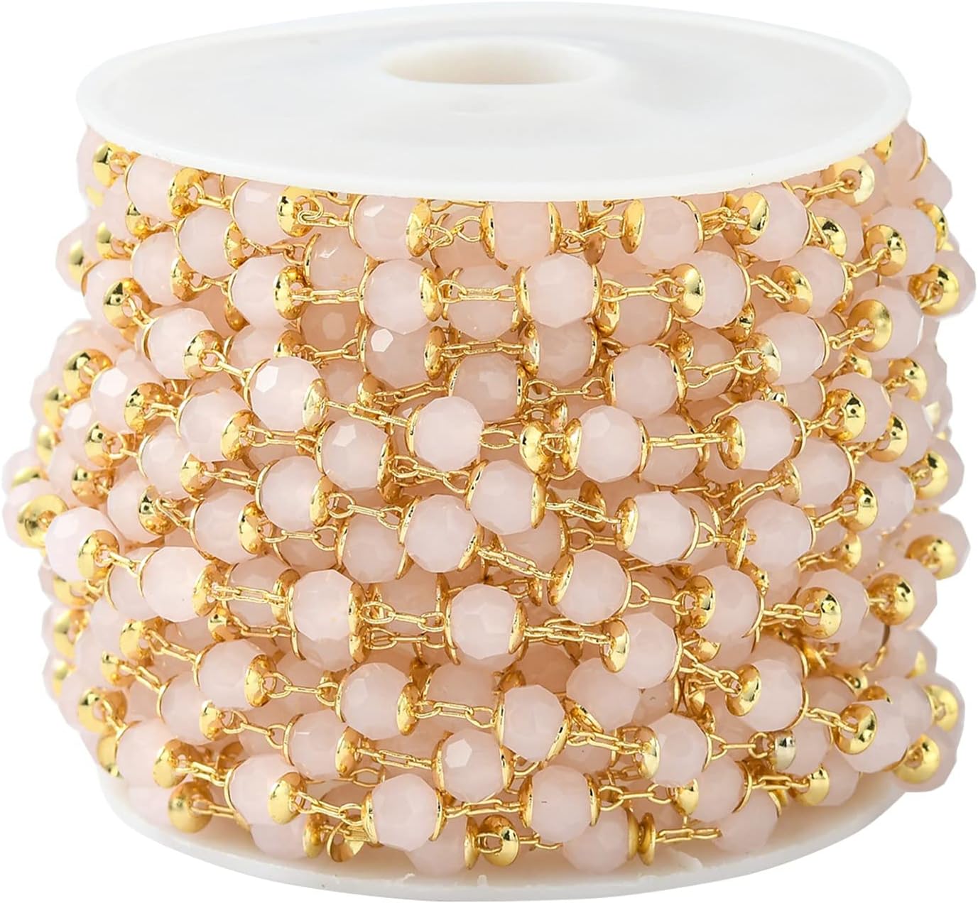 Ipotkitt 19.69 Feet(6m) Pink Handmade Glass Faceted Rondelle Beaded Chains Soldered Pink Beaded Chains with Spool for Crafts DIY Jewelry Making