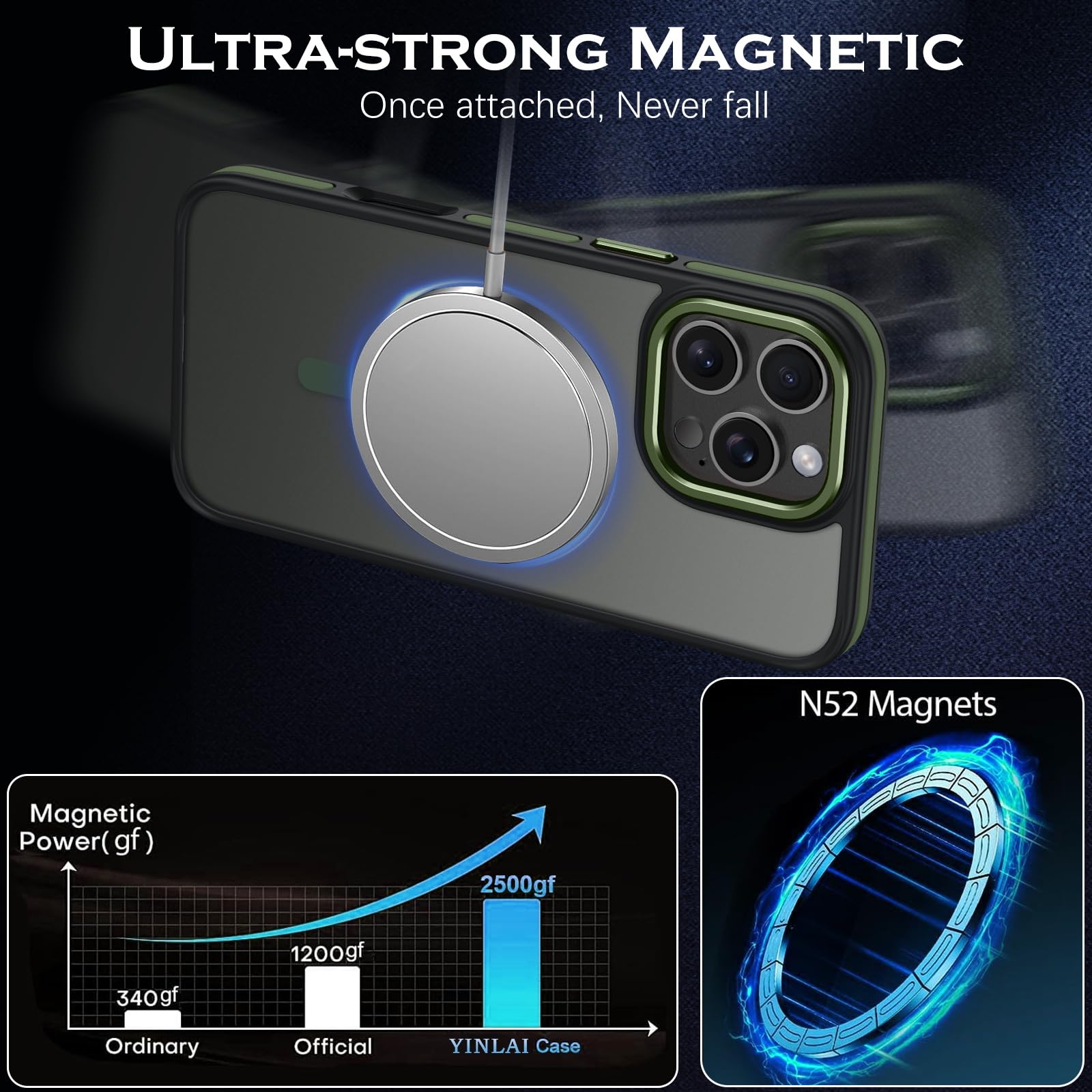 Custodia Magnetica YINLAI Per IPhone 16 Pro Max - Con Supporto Integrato Antiurto 709456