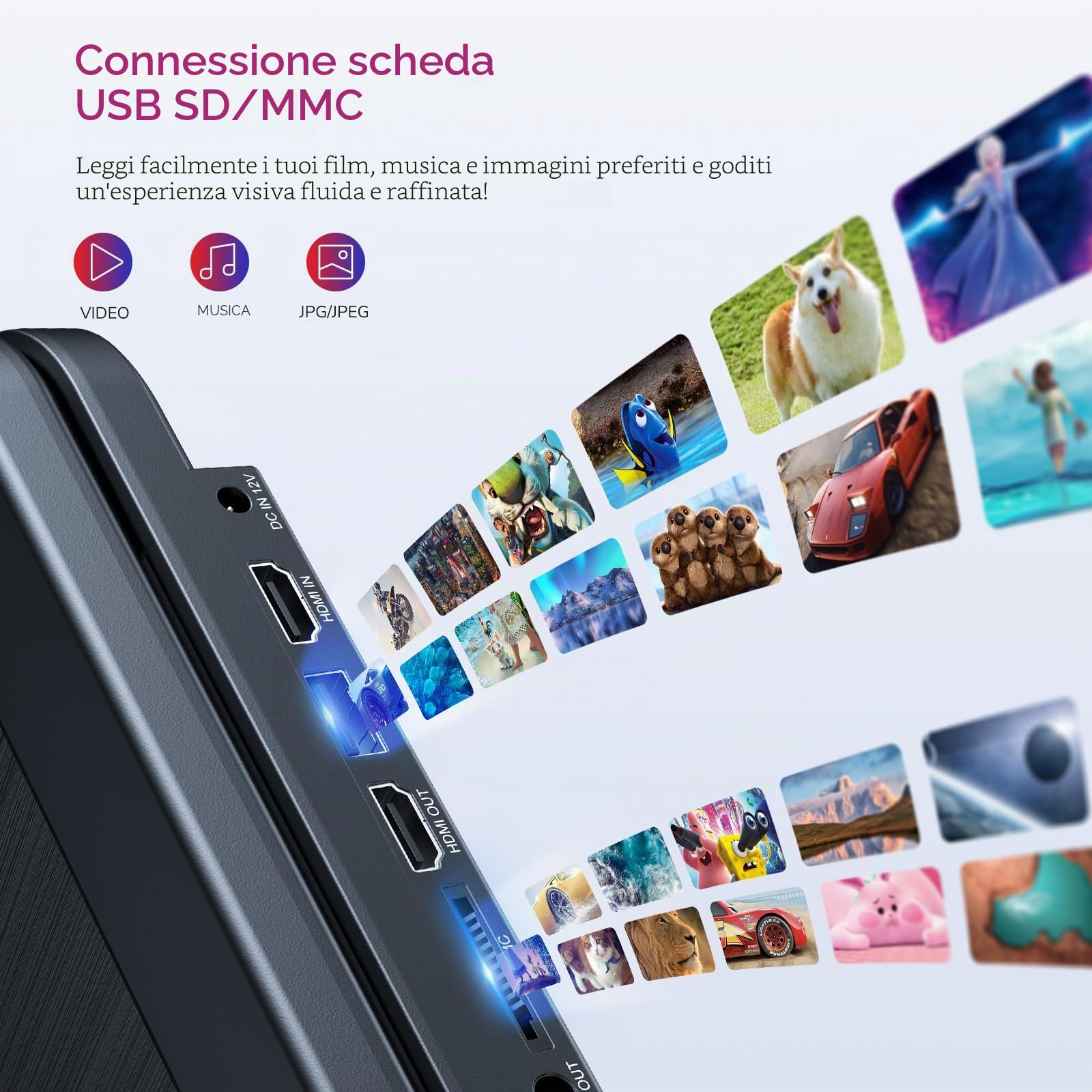 Lettore DVD Blu-ray portatile 17,6 pollici, schermo 15,4 pollici, HDMI, sincronizzazione, 5 ore, MP4 MKV 1080P, surround, USB SD