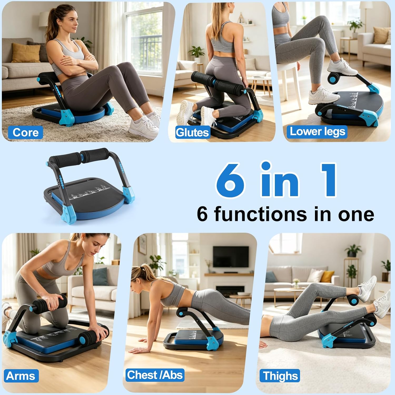 6-in-1 Foldable Ab Machine with 4 Resistance Levels, 330 lb Capacity | Padded seat, foam handles, supports sit-ups and core workouts, compact design, easy storage