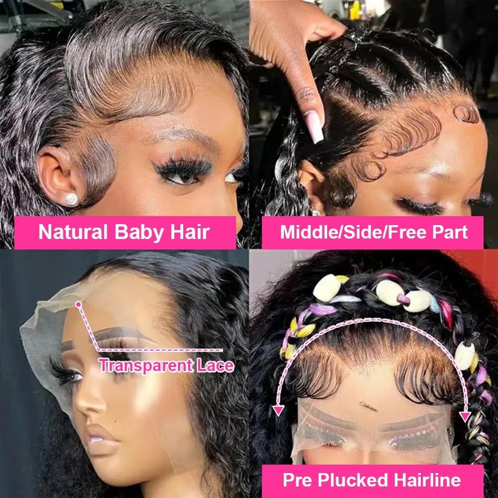 18 Inch Deep Wave Frontal 13x4 HD Transparent Lace Frontal 100% Raw Virgin Human Hair Free Part Lace Closure Natural Black Color