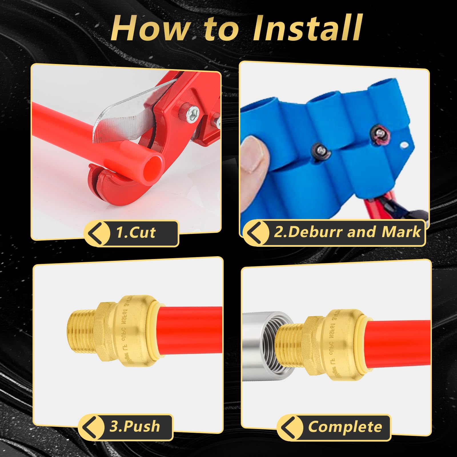 50 szt. złączek mosiężnych Foskan 3/4" Push-to-connect x 1/2" z gwintem zewnętrznym, do łączenia rur PEX, miedzianych, C, PE-RT, z zaciskiem rozłączającym do napraw hydraulicznych (PTC x MNPT)