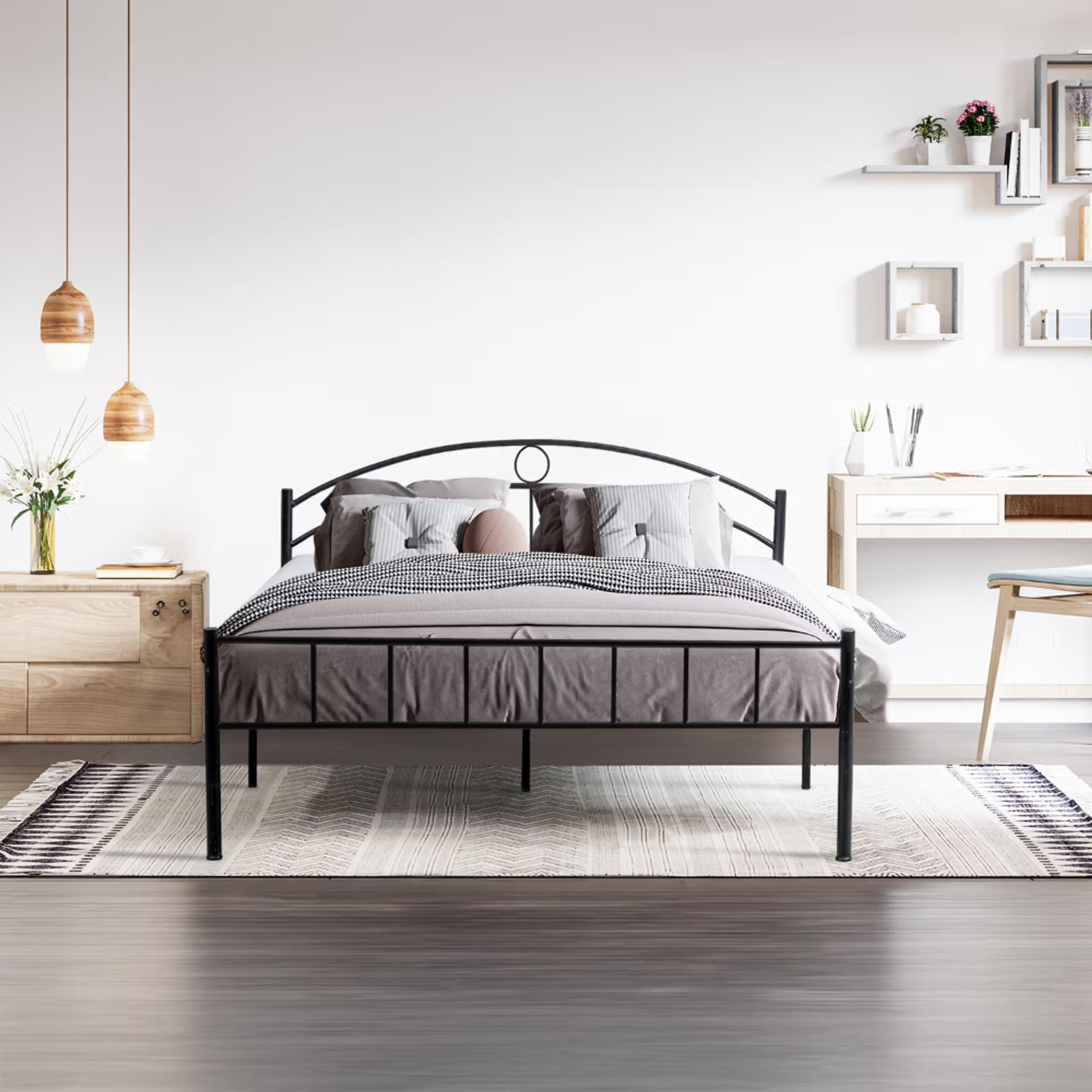 Wakefit Metal Bed | 2 Year Warranty | King Size Bed | Non-Stoarge, with Headboard, Noise-Free, Rust Free (Struve78x72 - Matte Black)