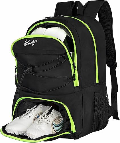 WOLT Mochila de fútbol juvenil con soporte para pelotas y compartimento para zapatos para fútbol, fútbol, baloncesto, voleibol